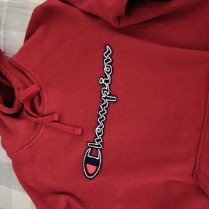 Men's Champion Red Drawstring Hoodie